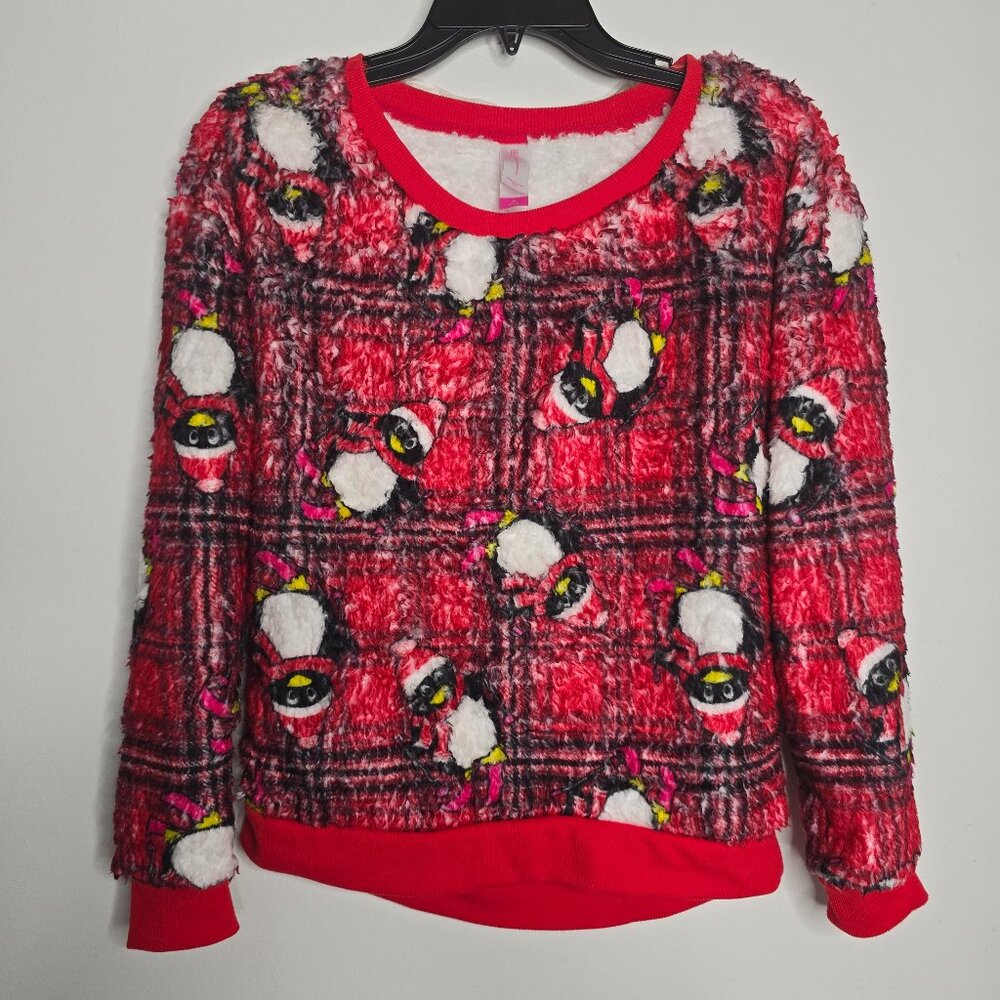 No Boundaries Christmas Winter Sweatshirt Medium‎ 7-9 Girls Fluffy Penguins NEW